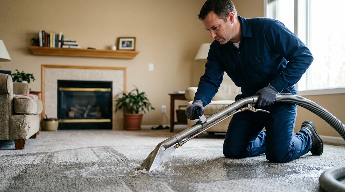 Water damage restoration technician working near Victor, IA